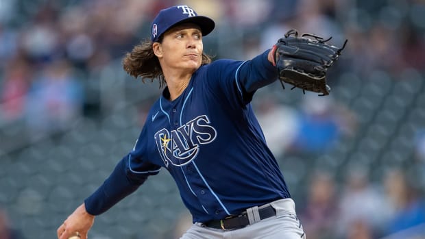 Rays’ starter Tyler Glasnow throws a pitch.